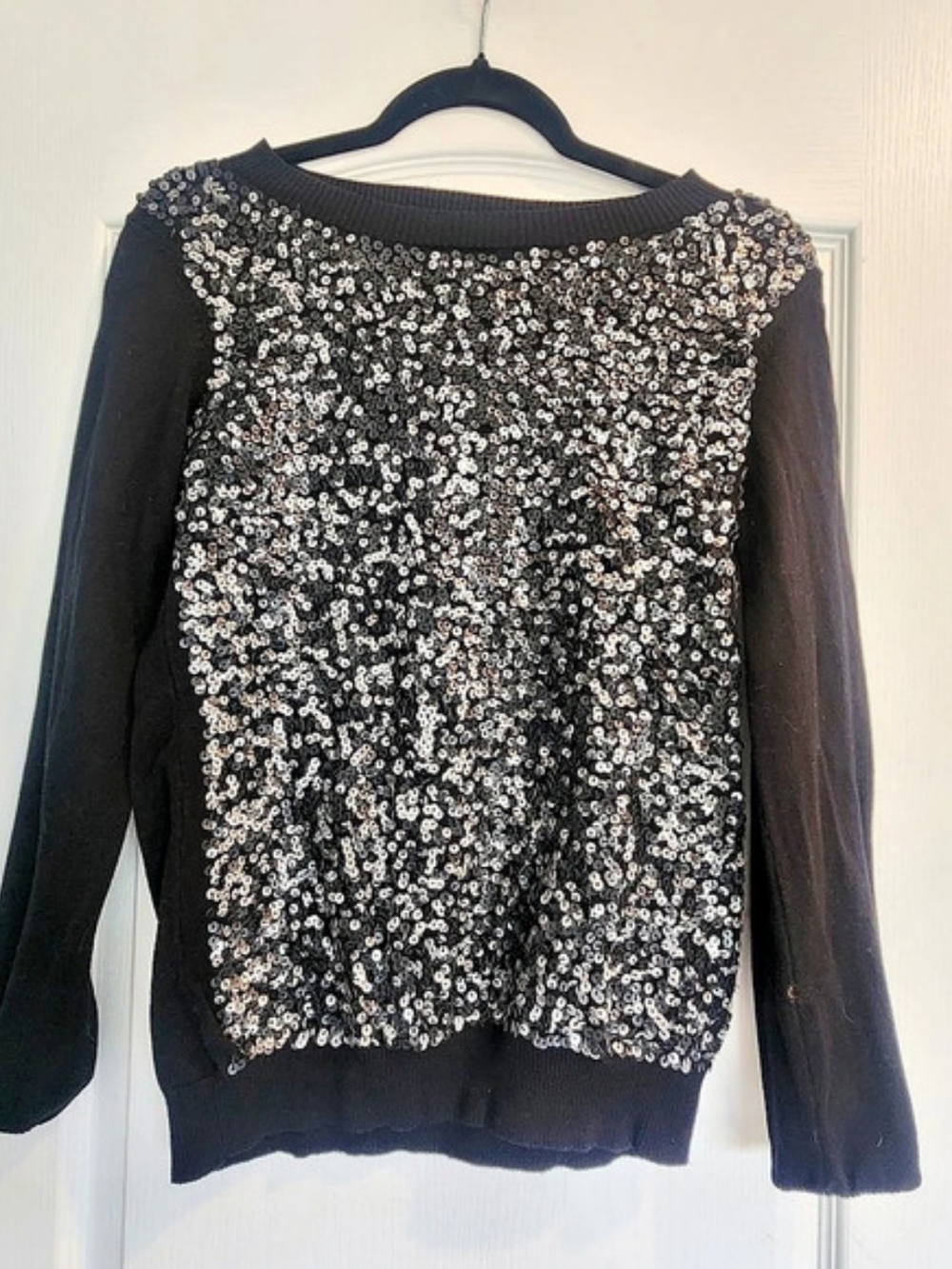 Express Sequin Front Sweater in Black Size Medium EUC